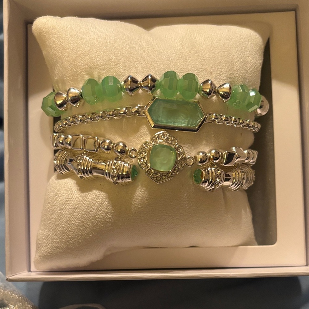 Spring Stack Silver And Green Bracelet Set - image 1